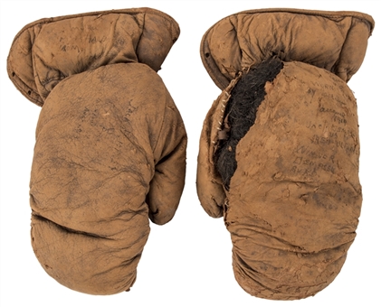 1918 Jack Dempsey Fight Worn & Signed Boxing Gloves Used For July 27, 1918 Fred Fulton Match (LA84 Foundation LOA & Beckett)